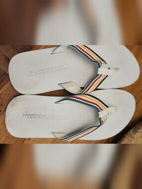 Hudson's Bay White Flip Flop Sandals with Multicolor Stripe Straps